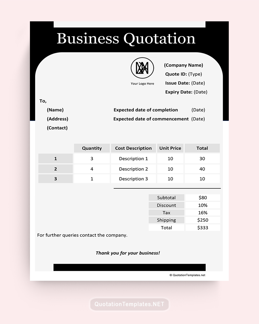 Business Quote Template House Word