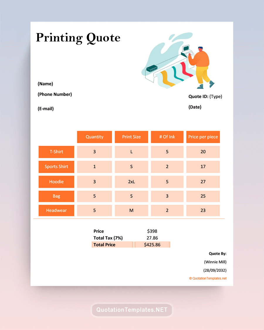 Printing Quote Template Home Word
