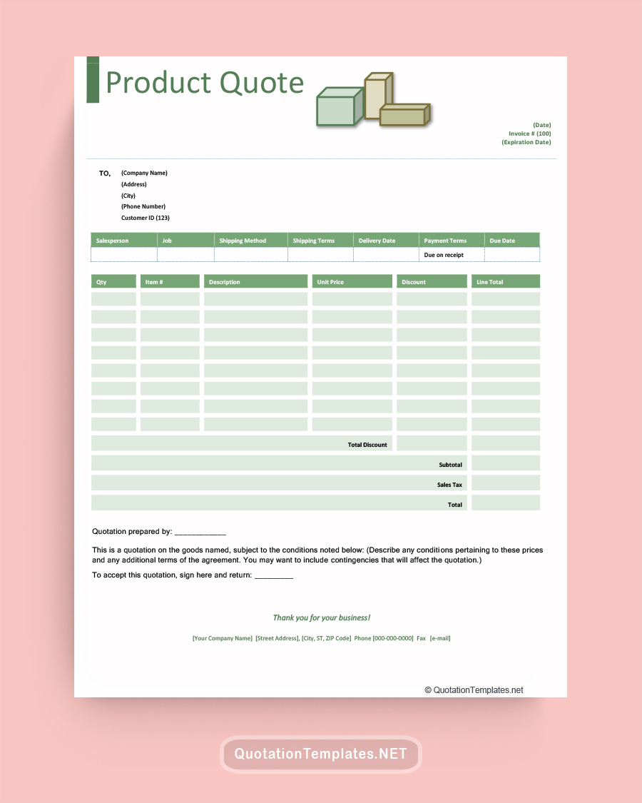 Product Quote Template - Green - Word