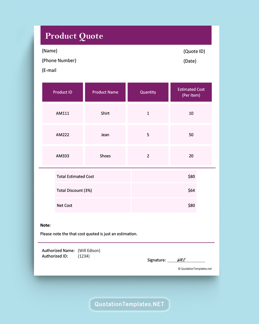 Product Quote Template - Purple - Word
