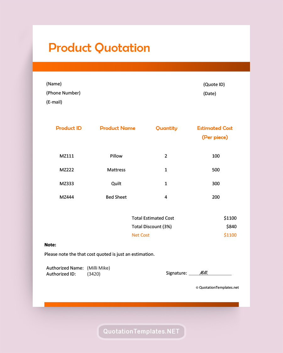 Product Quote Template - Orange - Word