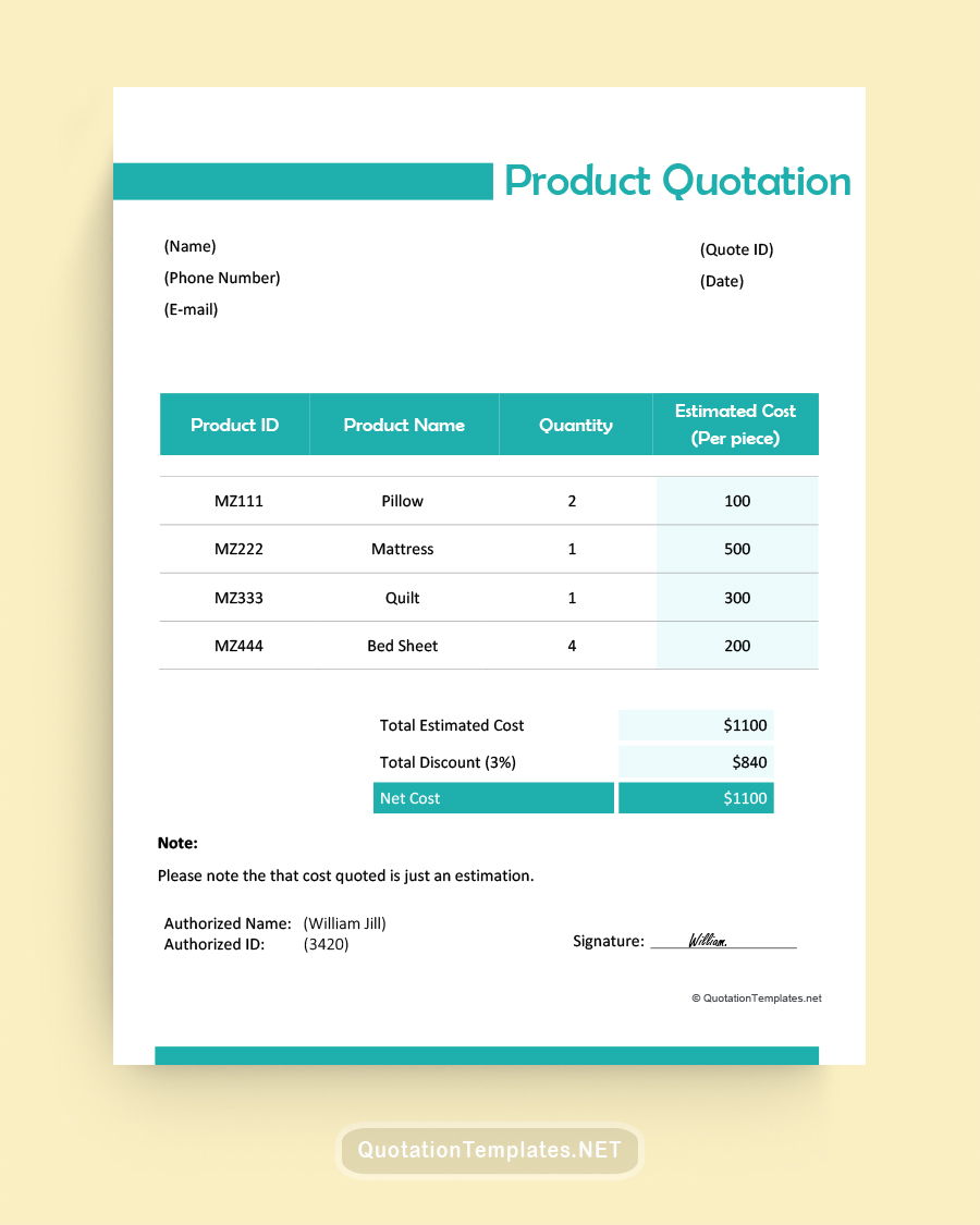 Product Quote Template - Blue - Word