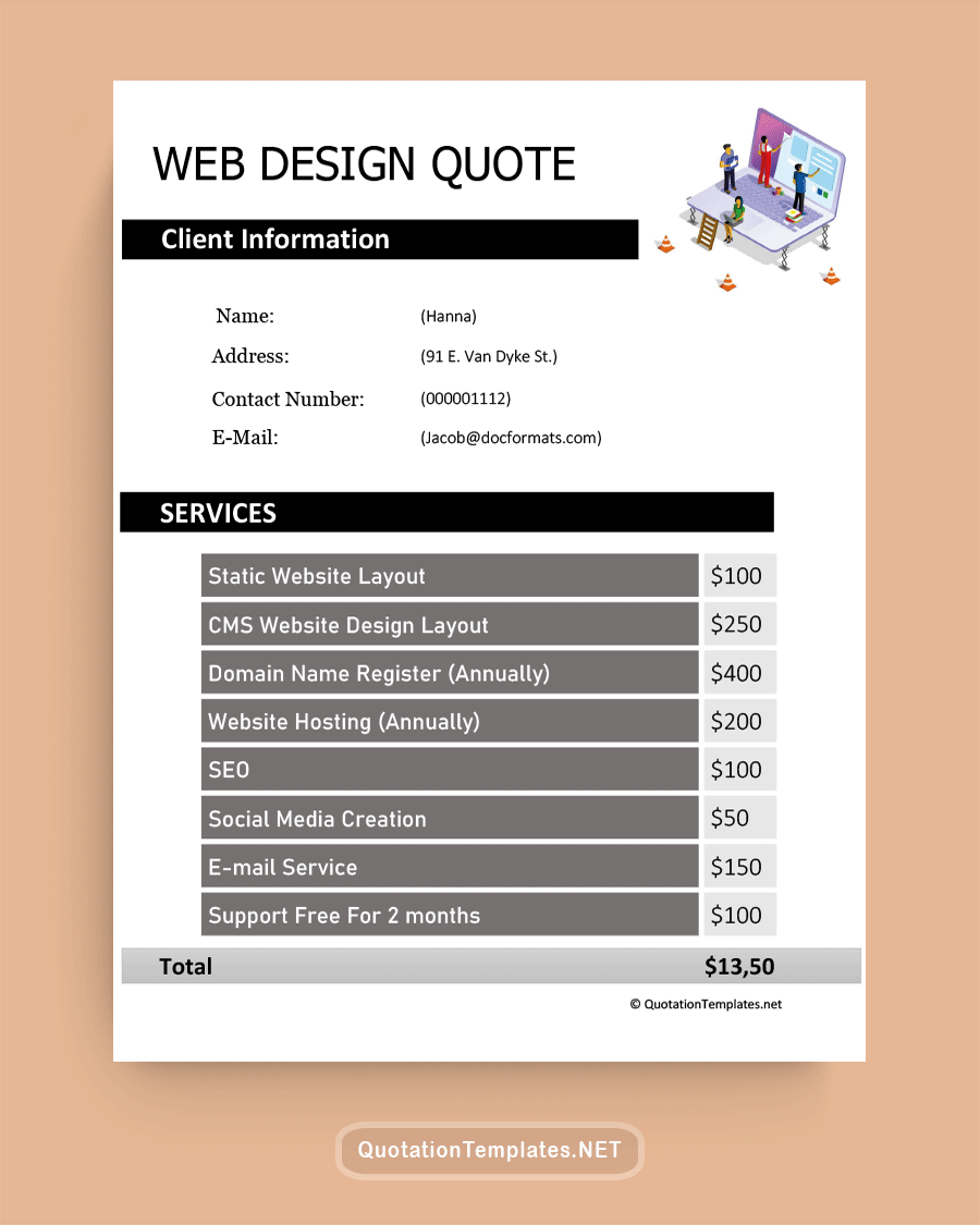 Web Design Quote Template Home Word