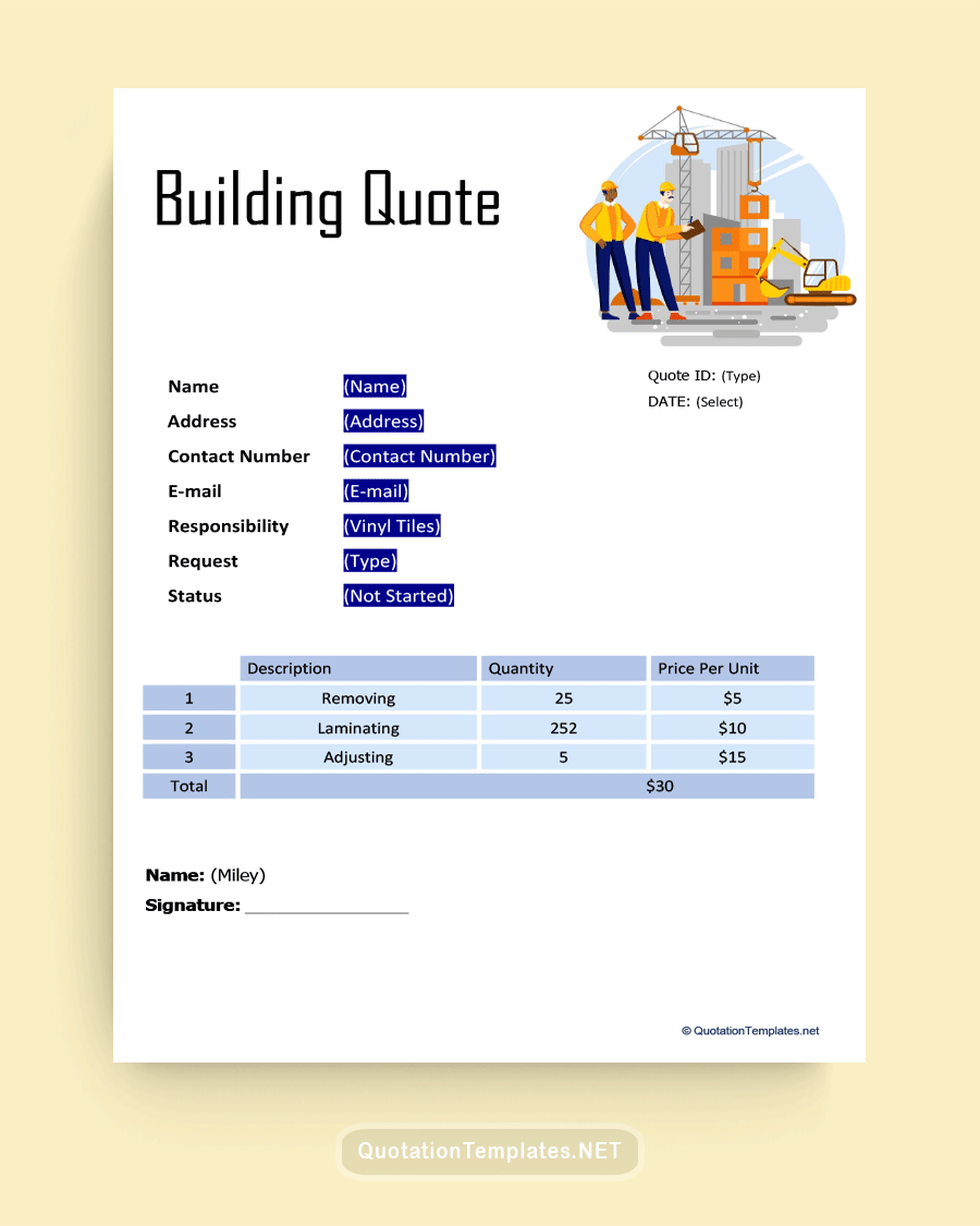Building Quote Template Word