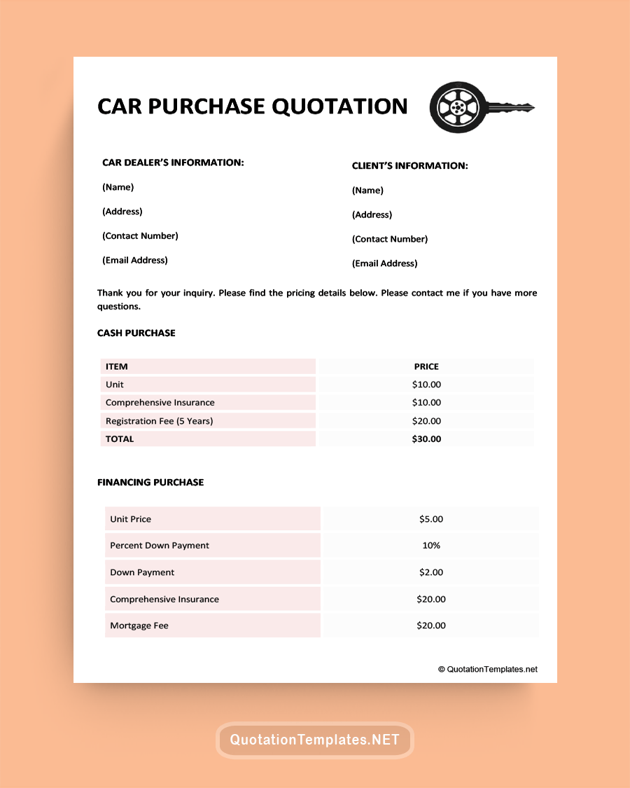 Car Purchase Template - Pink - Word