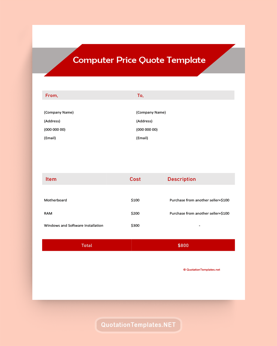 Computer Price Quote Template - Red