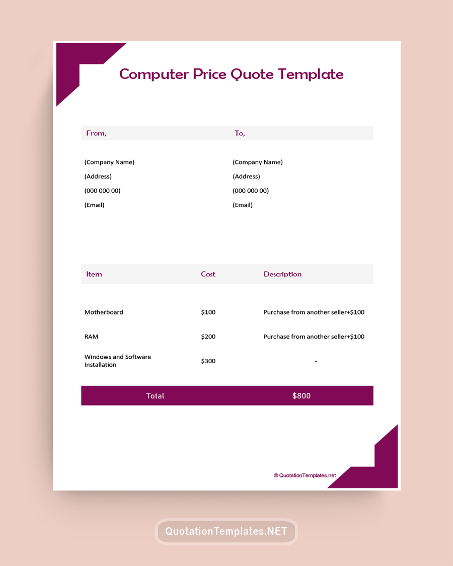 Computer Price Quote Template - Purple