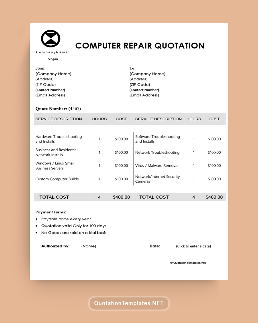 Computer Repair Quote Template - Black