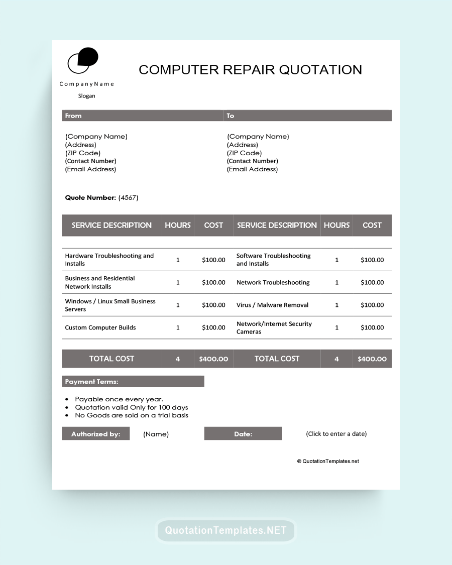 Computer Service Quote Template Free Estimate and Quote Templates