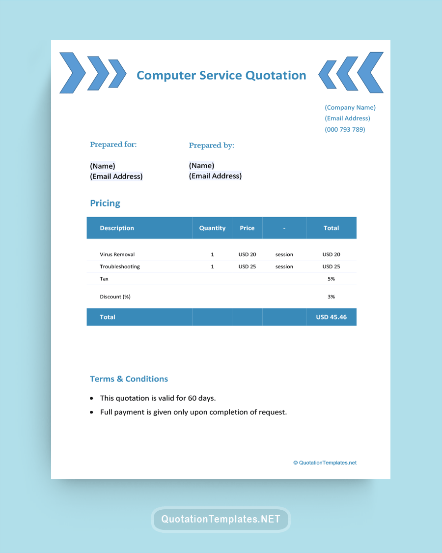 Computer Service Quote Template - Blue