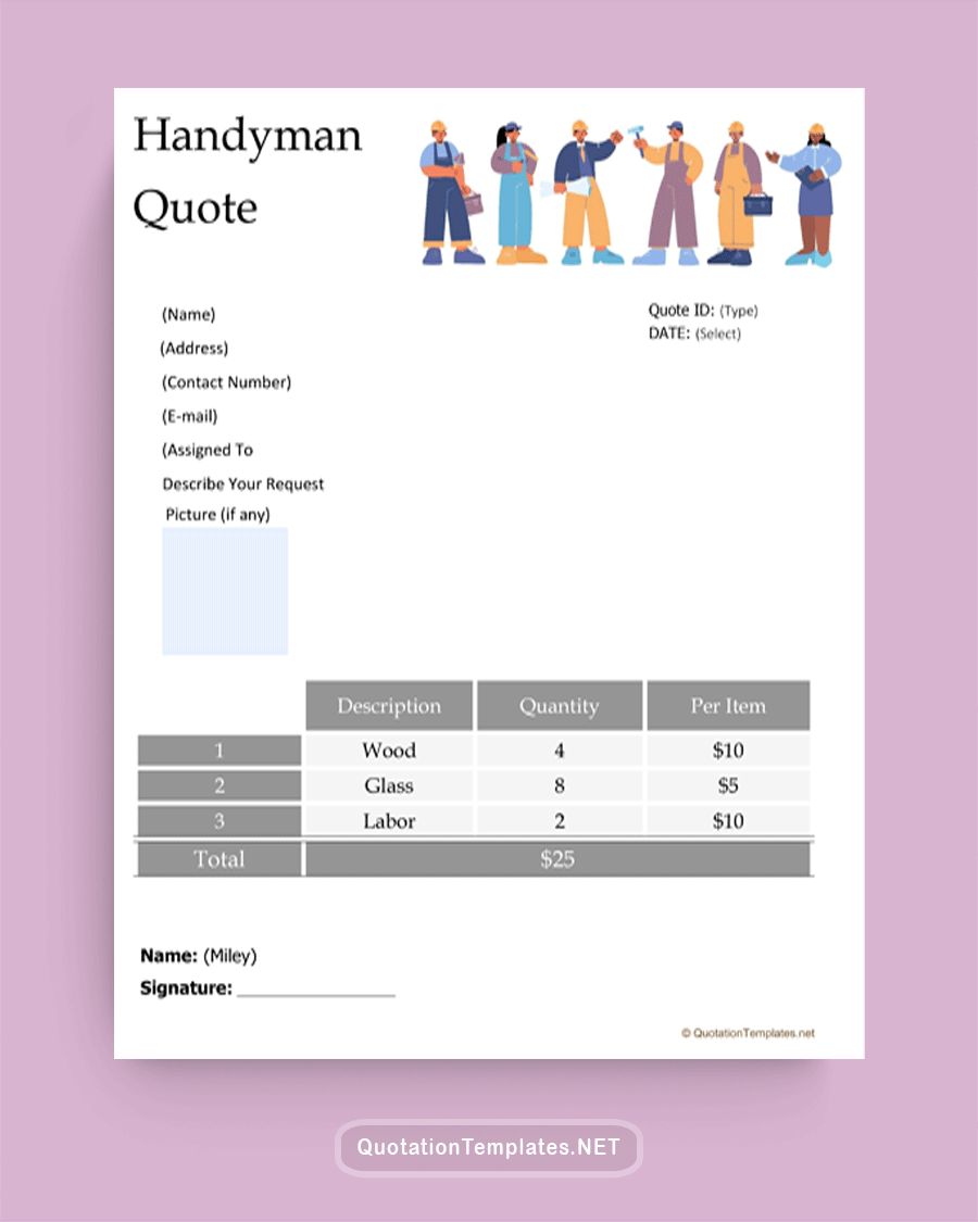 Handyman Quote Template Word
