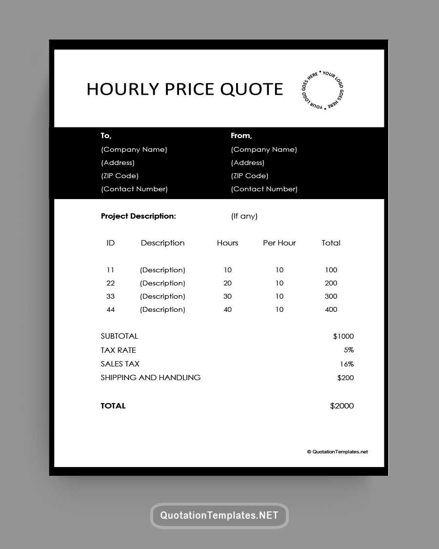 Hourly Price Quote Template - Black