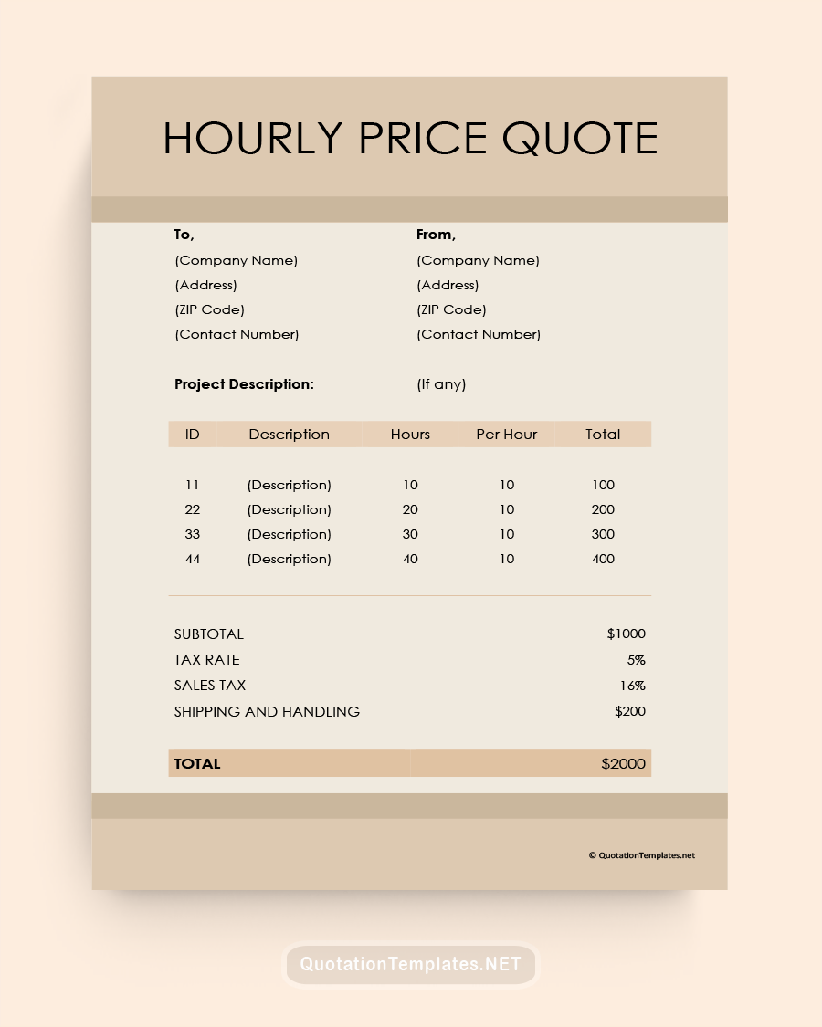 Hourly Price Quote Template - Brown