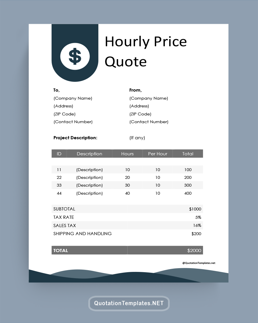 Hourly Price Quote Template - Grey