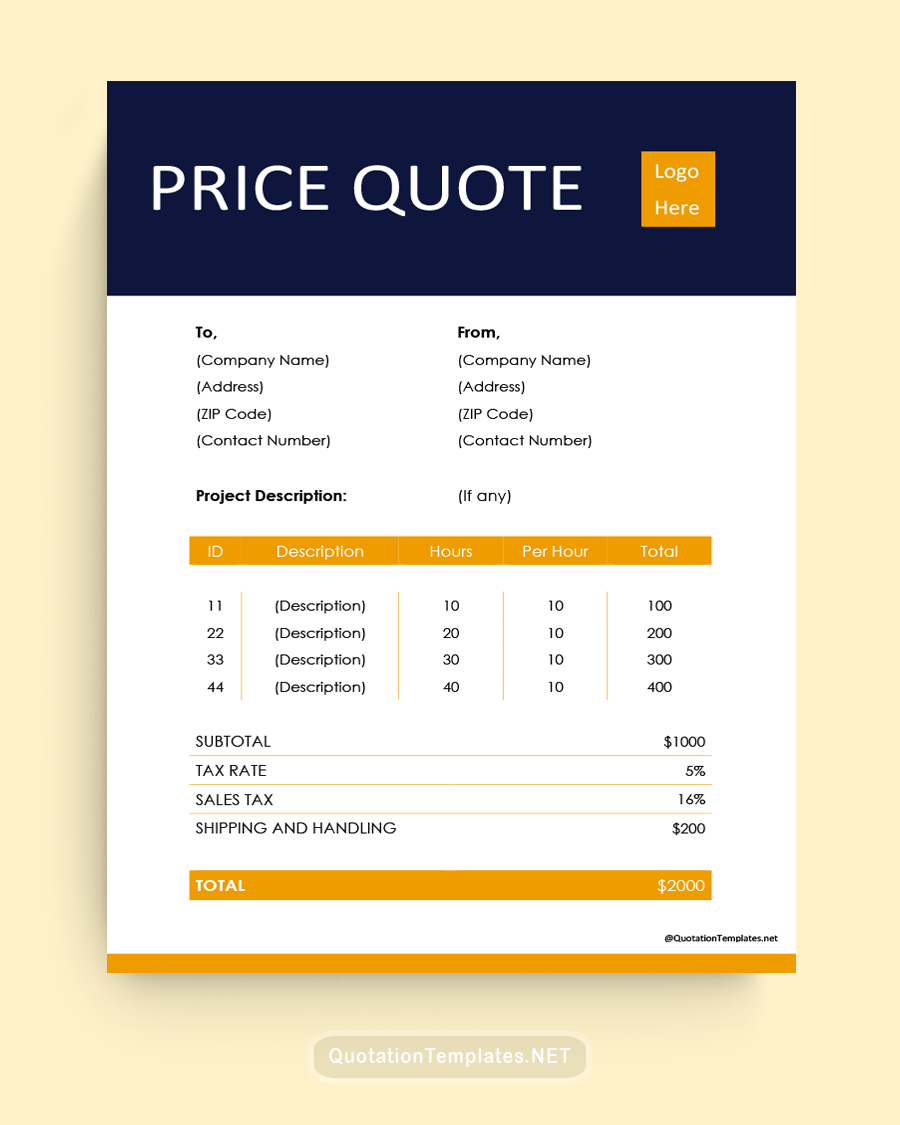 Hourly Price Quote Template - Orange
