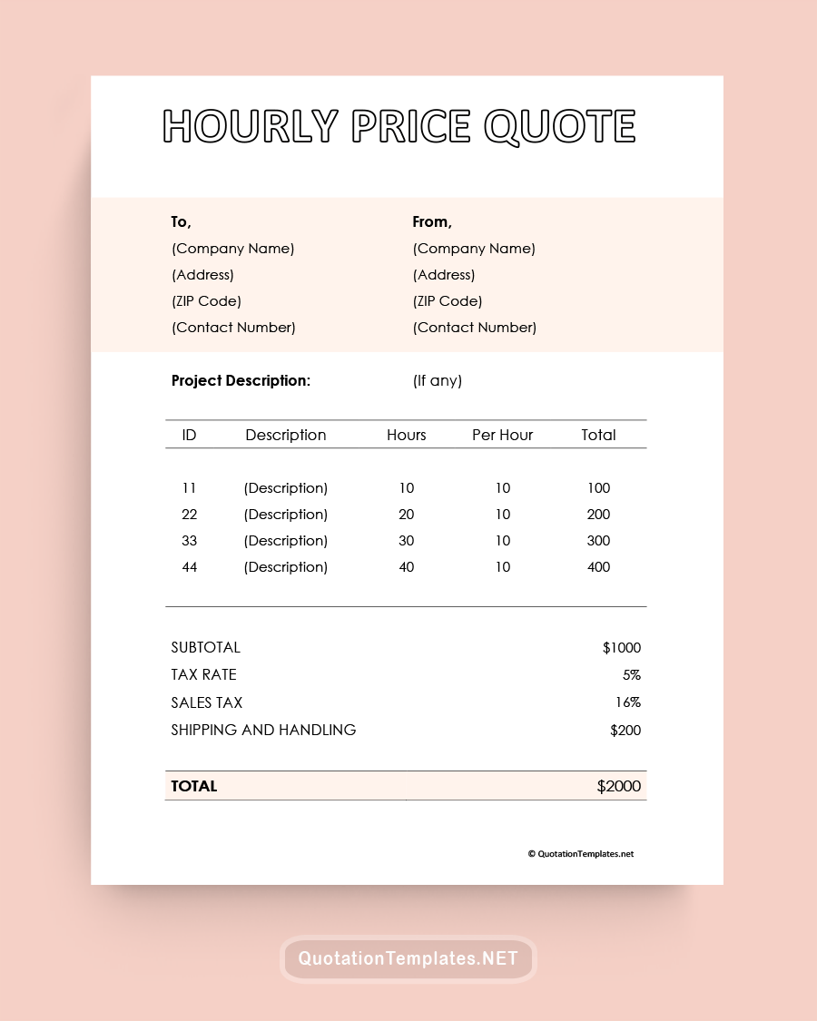 Hourly Price Quote Template - Pink