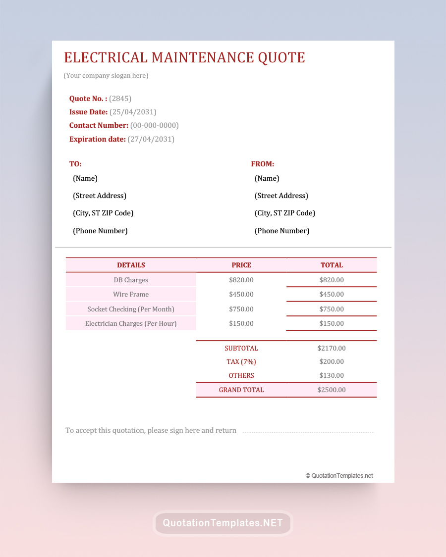 Electrical Maintenance Quote Template - Maroon - Word