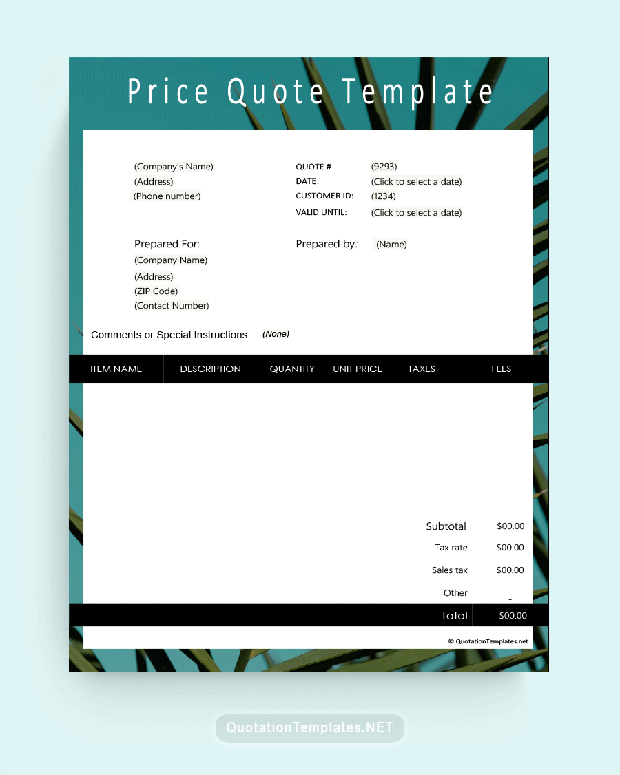 Price Quote Template - Green