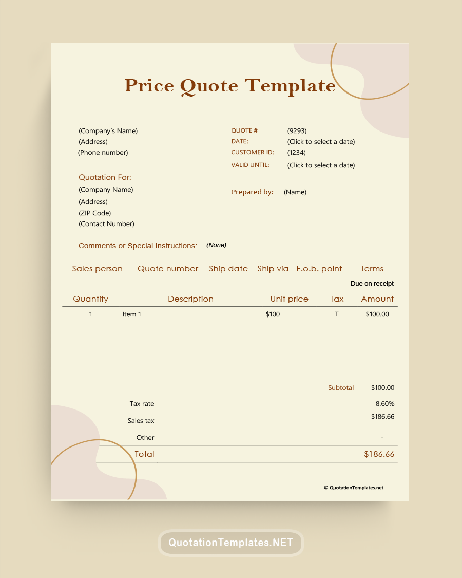 Price Quote Template - Light Brown