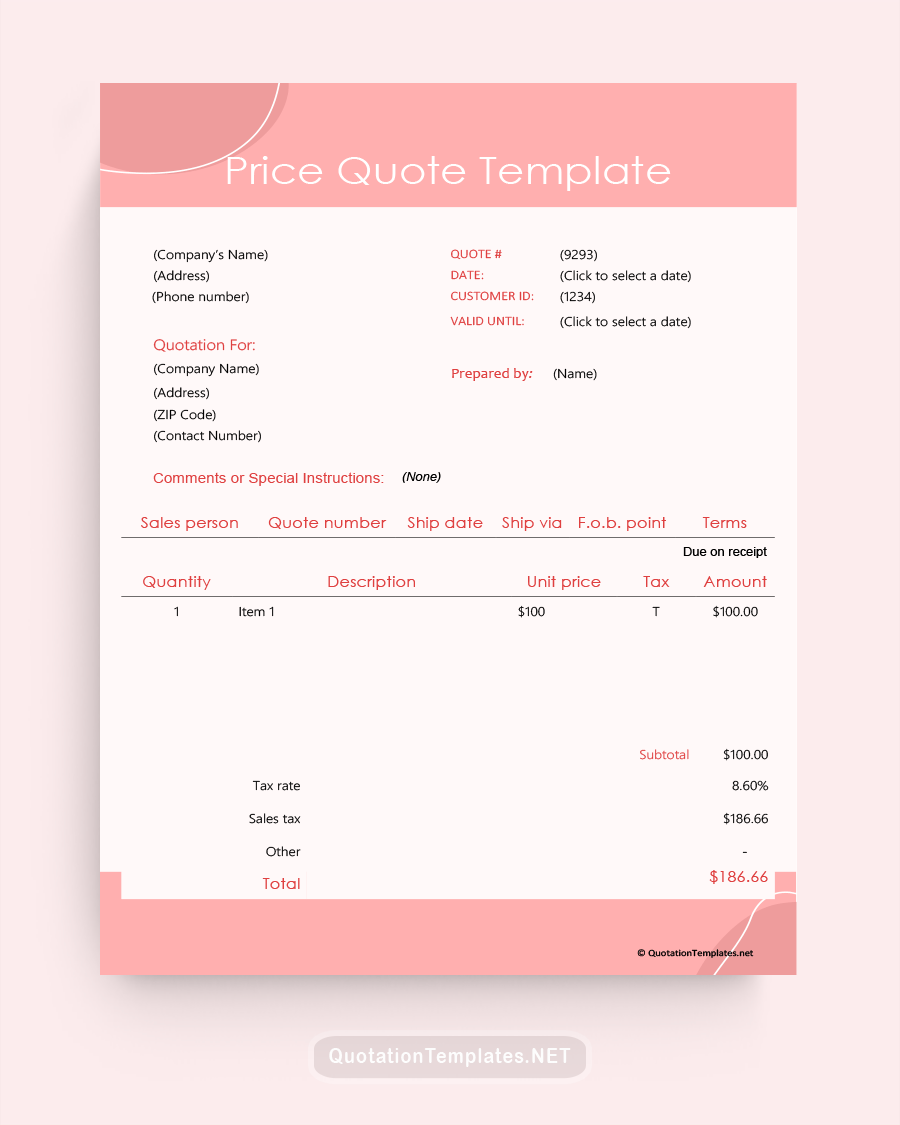 Price Quote Template - Pink