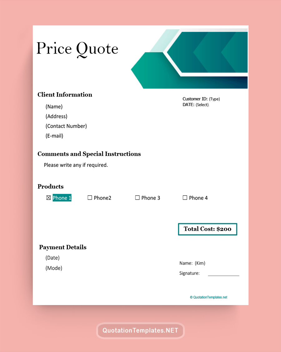 Price Quote Template Word