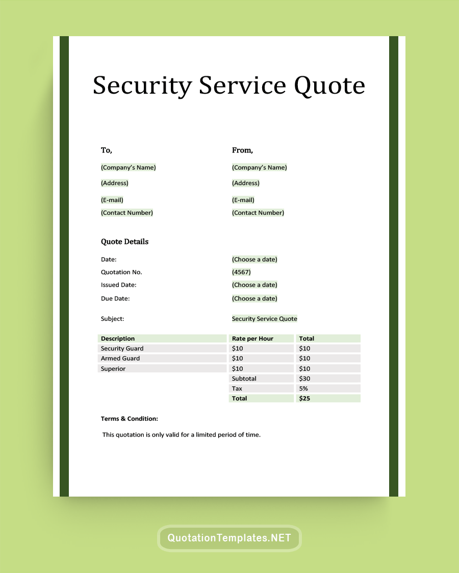 Security Services Quote Template - Green