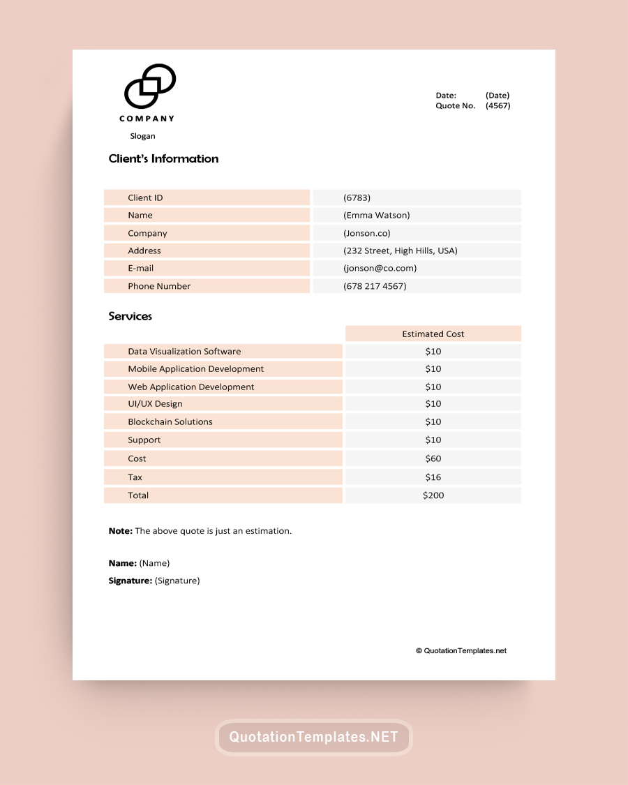 Software Services Quote Template - Pink