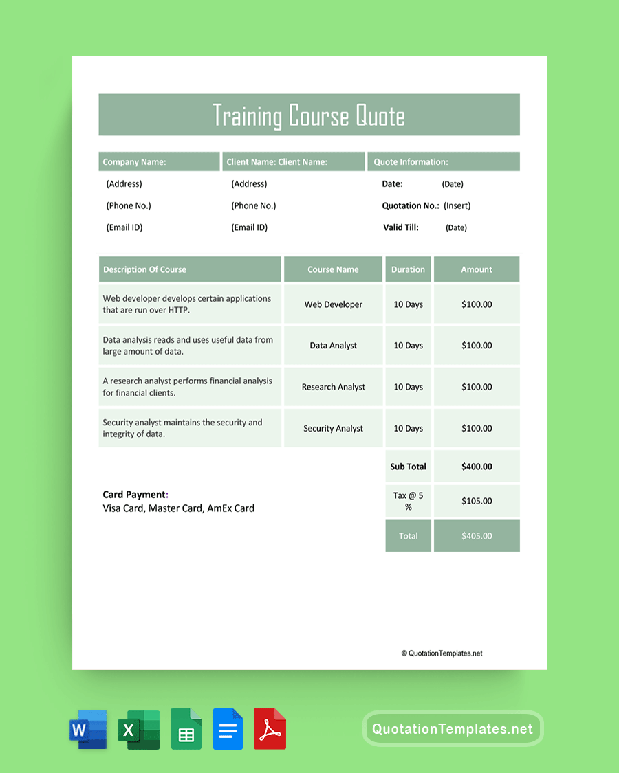 Training Course Quote Template - Green