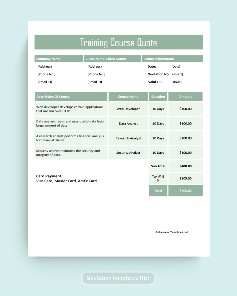 Training Course Quote Template - Green