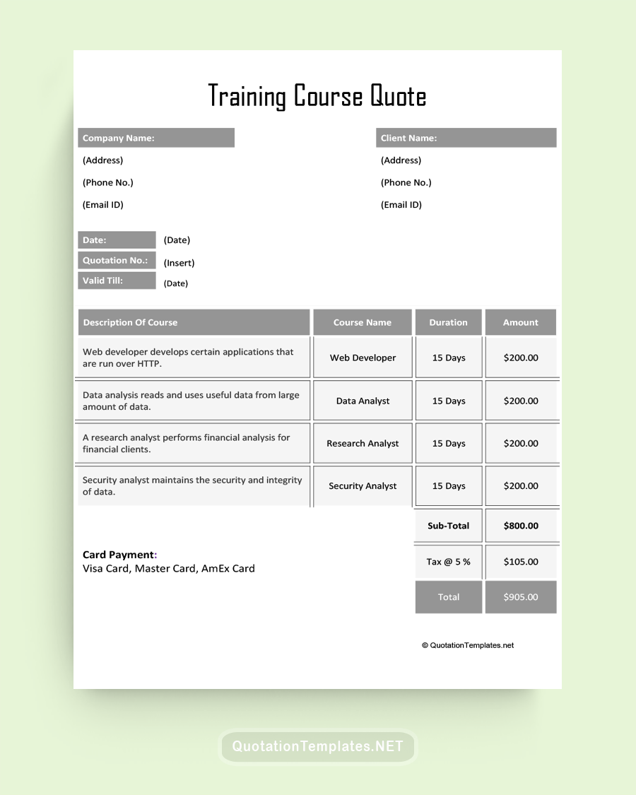 Training Course Template Quote - GY