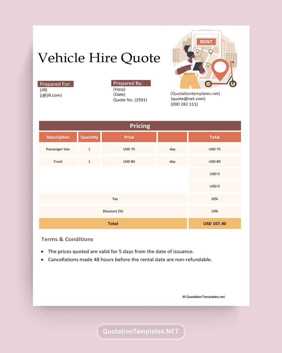 Vehicle Hire Quote Template - Brown - Word
