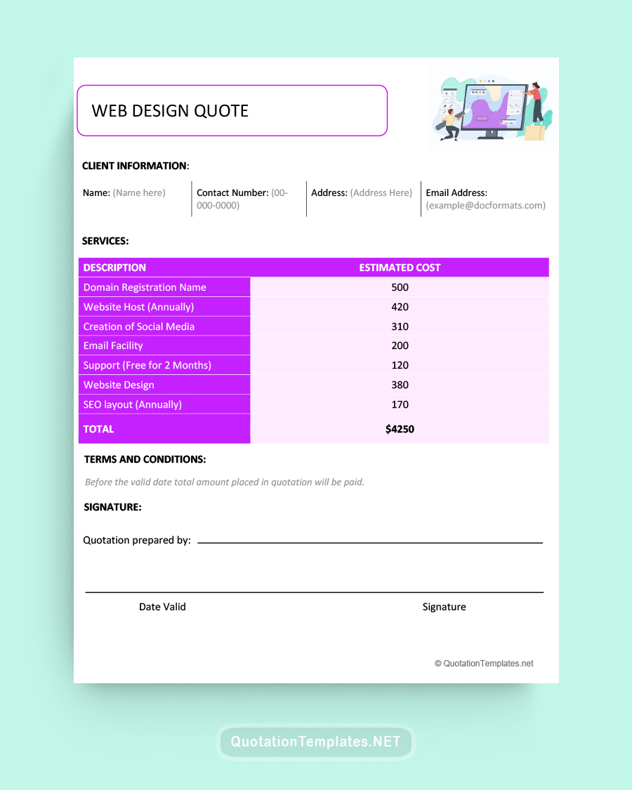Web Design Quote Template - Purple - Word