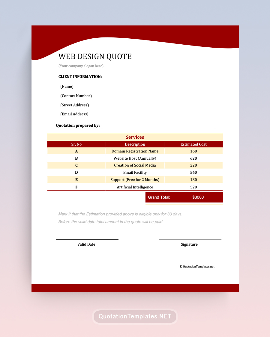 Web Design Quote Template - Maroon - Word
