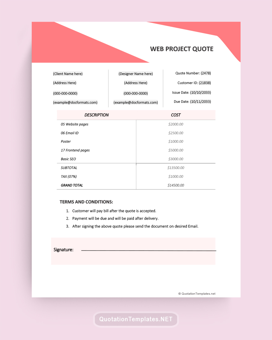 Web Project Quote Template - Peach - Word