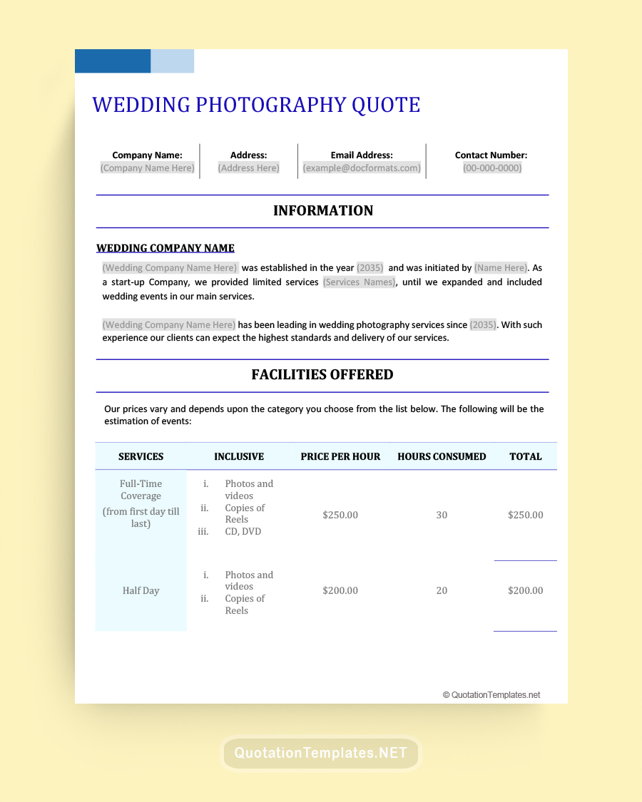 Wedding Photography Quote Template - Blue - Word