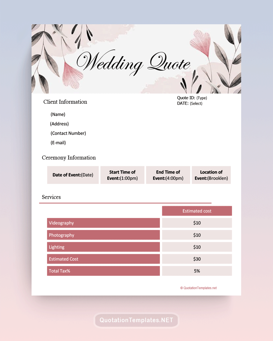 Wedding Quote Template Word