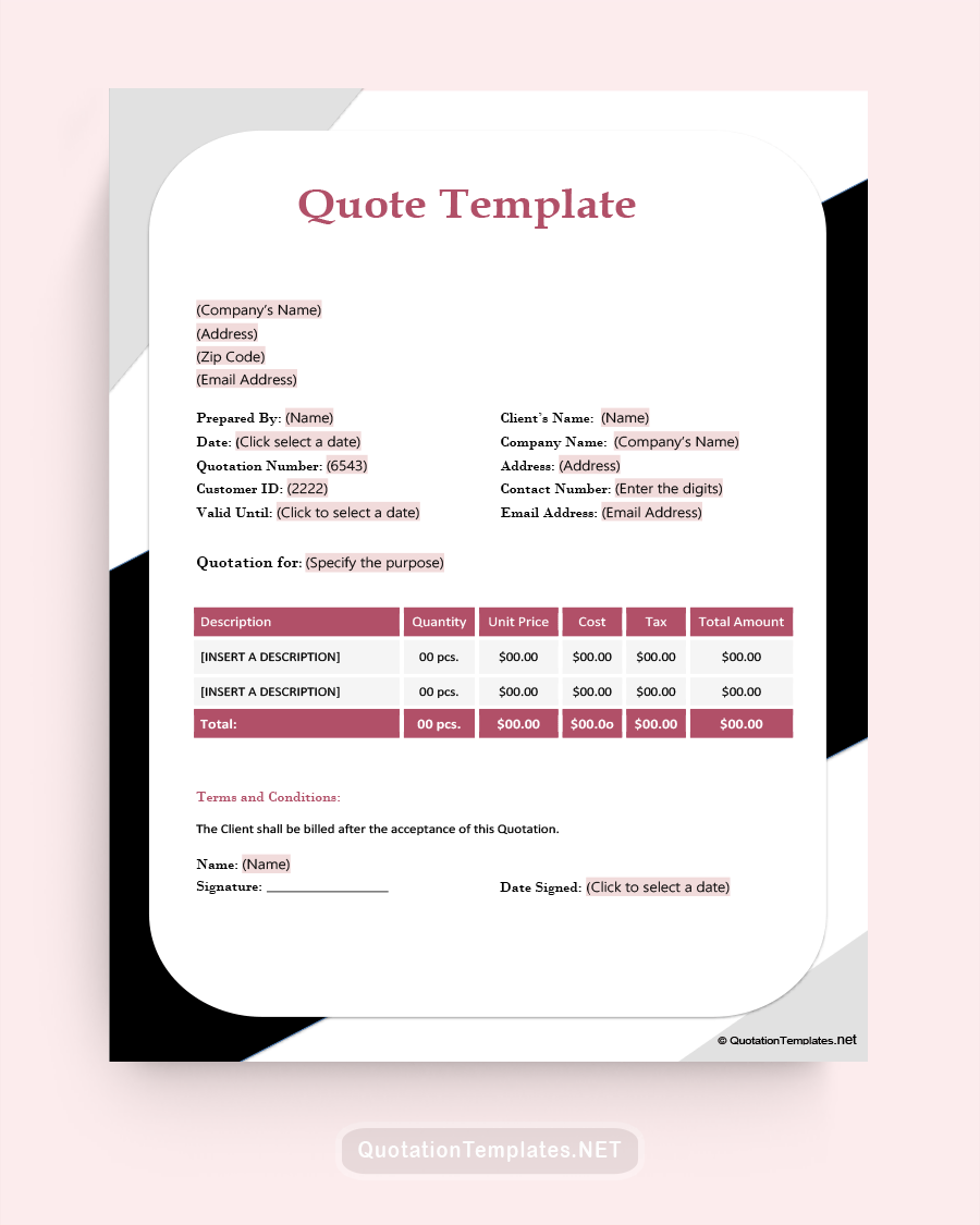 General Quote Template - Pink