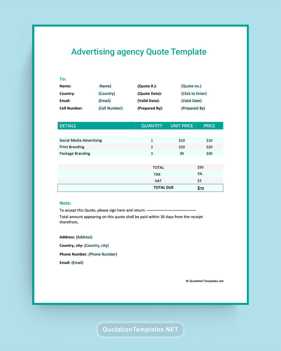 Advertising Agency Quote Template - Blue