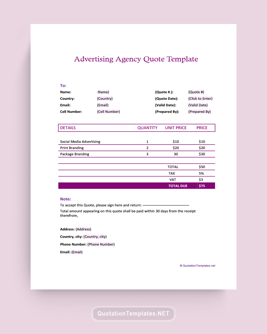 Advertising Agency Quote Template - Purple
