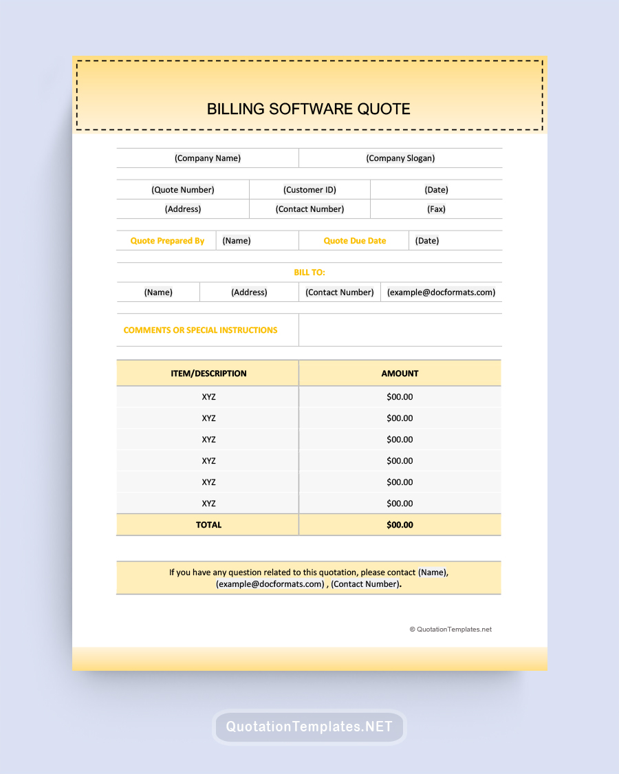 Billing Software Quote Template - Orange - Word