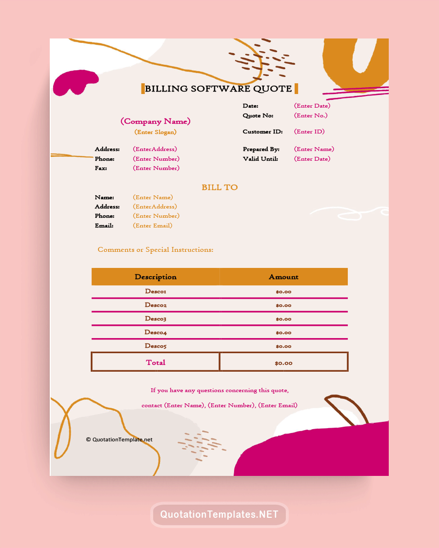 Billing Software Quote Template - Pink