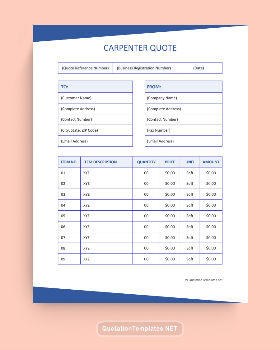 Carpenter Quote Template - Blue - Word