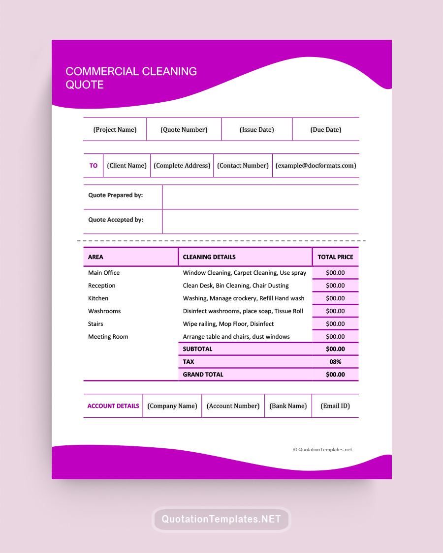 Commercial Cleaning Quote Template - Purple - Word