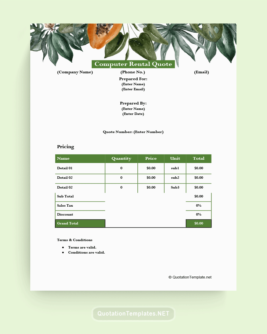 Computer Rental Quote Template - Green