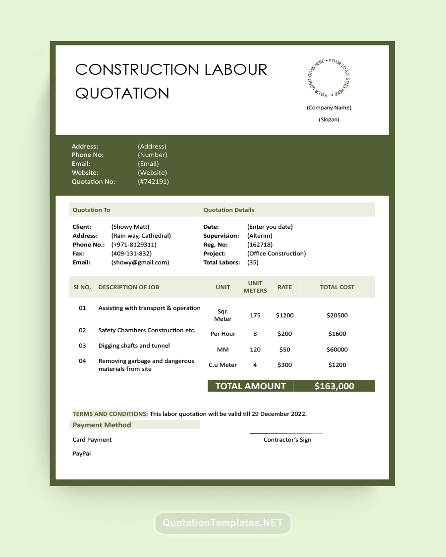 Construction Labor Quote - Green