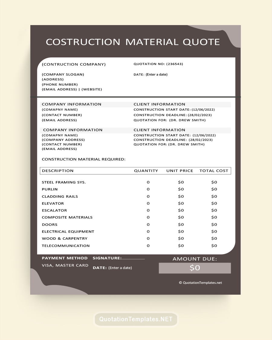 Construction Material Quote - Brown