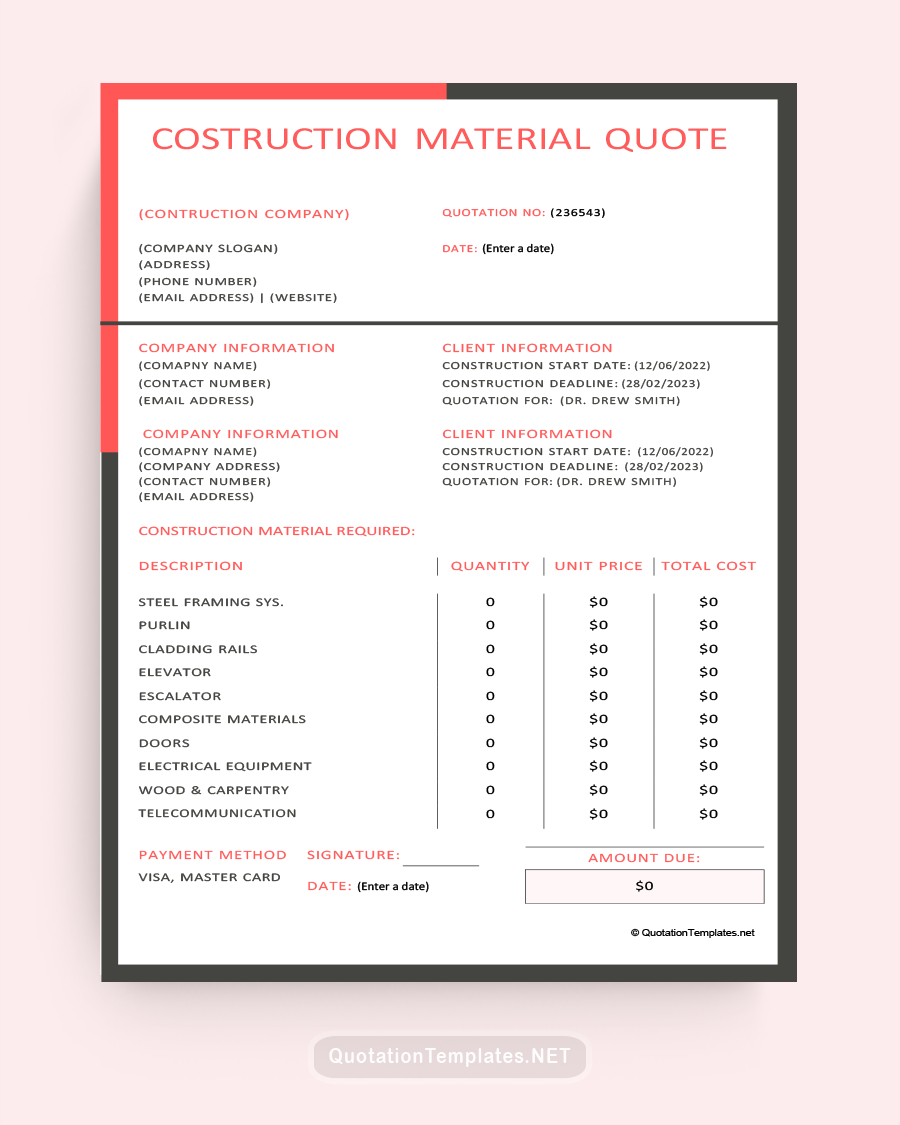 Construction Material Quote - Red