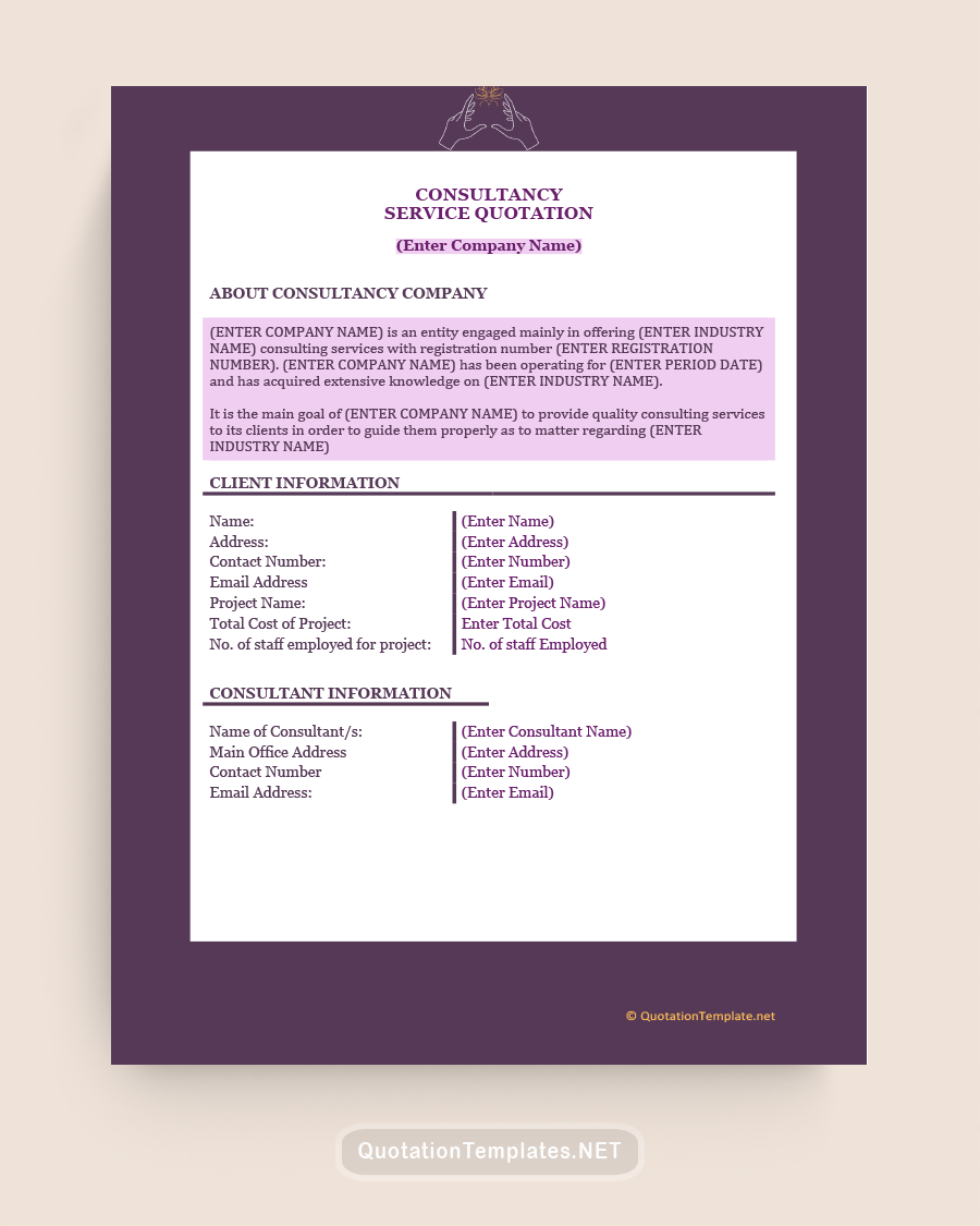 Consultancy Service Quote Template - Purple