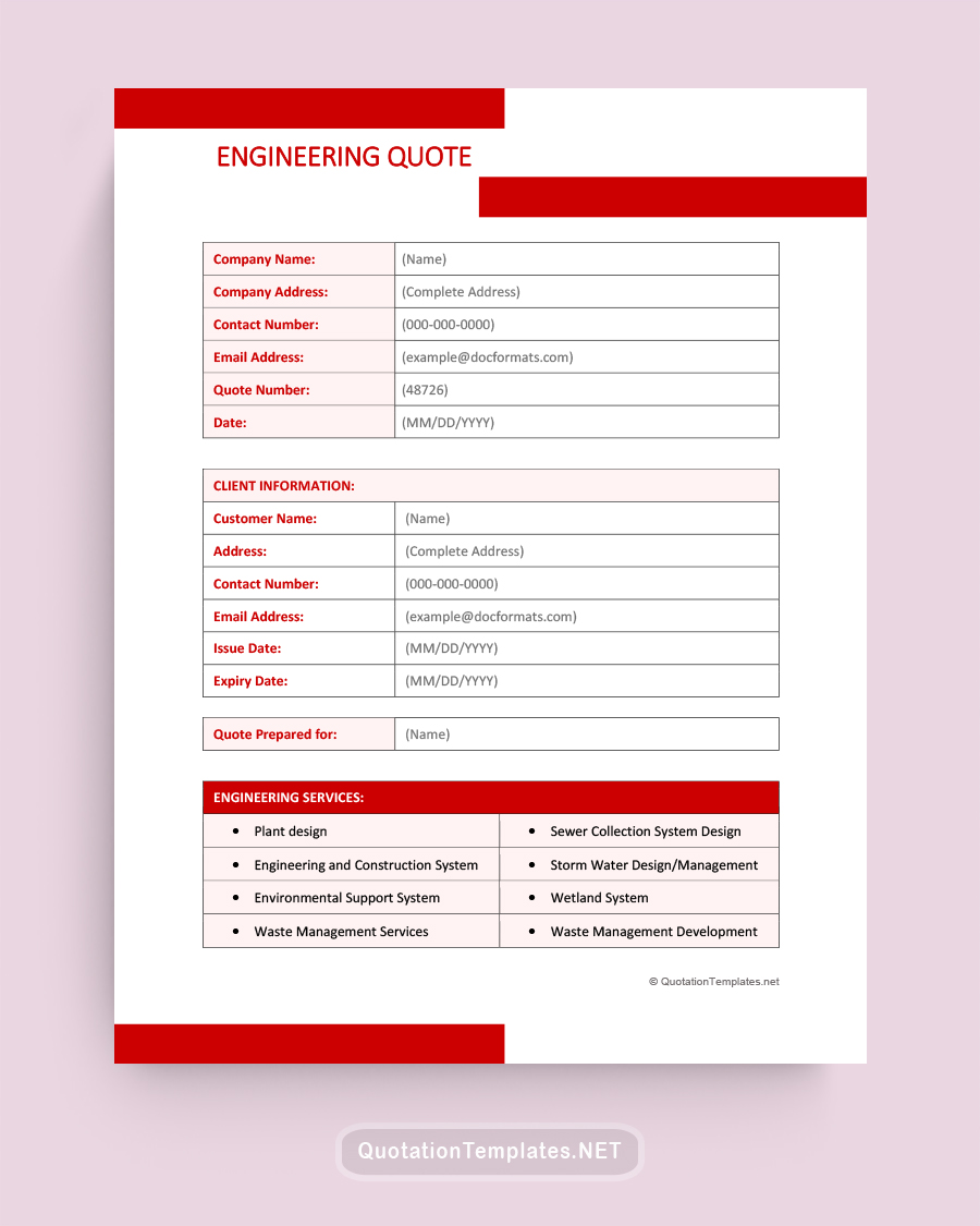 Engineering Quote Template - Red - Word