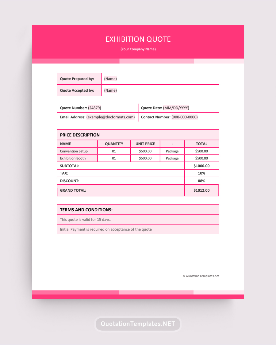 Exhibition Quote Template - Pink - Word